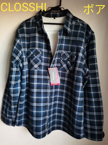 【しまむらCLOSSHI】MENウラモコチェック柄ブルゾン ジャケット※ネイビー※LLサイズ チェックシャツ XL