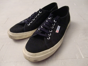  free shipping have on 2 times walk 14km ITALY SUPERGA 2750 black canvas Italy. country . shoes spec ruga42.5(27~27.5cm) PEOPLE'S SHOES OF ITALY