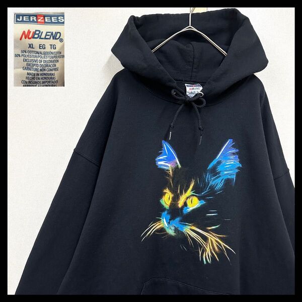 JERZEES ジャージーズ パーカーフーディ アニマル 猫 キャット XL