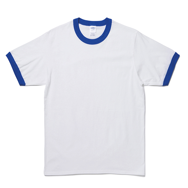GL76600 5.3oz プレミアムコットン ジャパンスペック リンガーTシャツ ホワイト/ロイヤル Lサイズ 男女兼用 GILDAN ギルダン