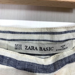 ZARA BASIC ザラ ベーシック リネン100% ストライプ スカート XSサイズ ベージュ ネイビーの画像2