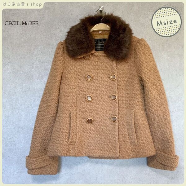 CECIL McBEE ベージュ Mサイズ ファー付き ジャケット アウター Pコート