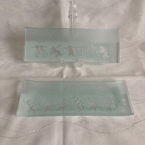 【新品未使用】ガラス造形 岡田親彦 細皿 蛇と蛙 二客揃