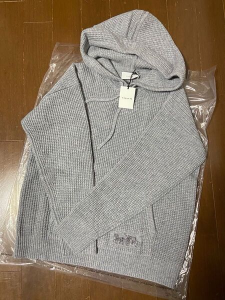 最終お値下げ 訳あり コーチ ニット フーディ メンズ グレー Mサイズ
