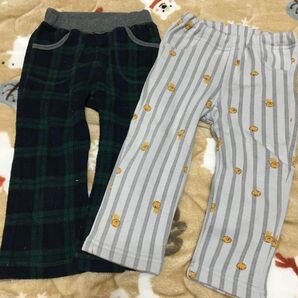 チェック ライオン 裏起毛 ズボン セット 90