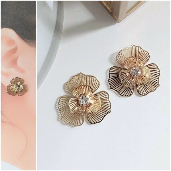 【No.84】 ハンドメイド イヤリング ピアス ノンホール 樹脂 フラワー 花 アレルギー対応 軽い