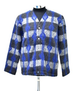 FAR EASTERN ENTHUSIAST ファー イースタン エンスージアスト DUMBSAINT MOHAIR CARDIGAN モヘアカーディガン BLUE×PT 総柄 F.E.E S