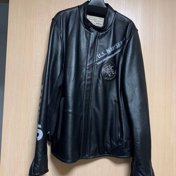 AVIREX U.S.NAVY SEALブラックレザージャケット Lサイズ ライダースジャケット