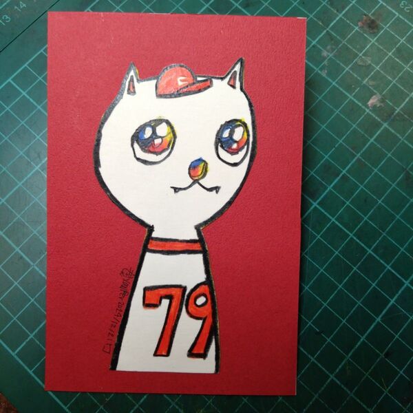 【ザビちゃん】【原画肉筆】カープ男子ねこ '79