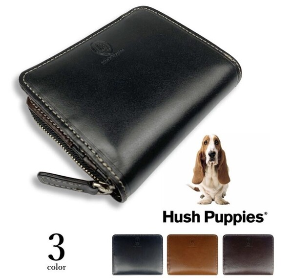 全3色 Hush Puppies ハッシュパピー リアルレザー バイカラー 二つ折り財布 牛革 メンズ レディース 男女兼用 プレゼント 贈り物 父の日