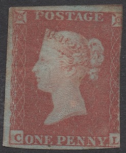 クラッシックイギリス切手・ヴィクトリア女王1841年ペニーレッド「スコット＃３、C-L」未使用