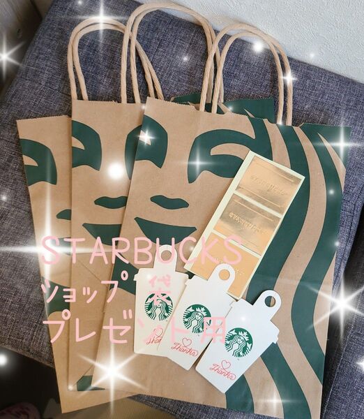 STARBUCKS☆ 紙袋 ショッパー×3タグ シール付 ロゴ ギフトタグ リメイク スタバ