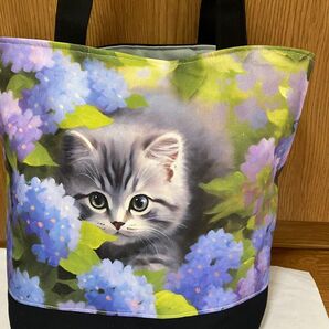 猫と紫陽花 トートバック ハンドメイド