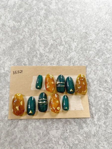 ネイルチップ べっ甲風×グリーン ジェルネイルチップ 上品 ニュアンス