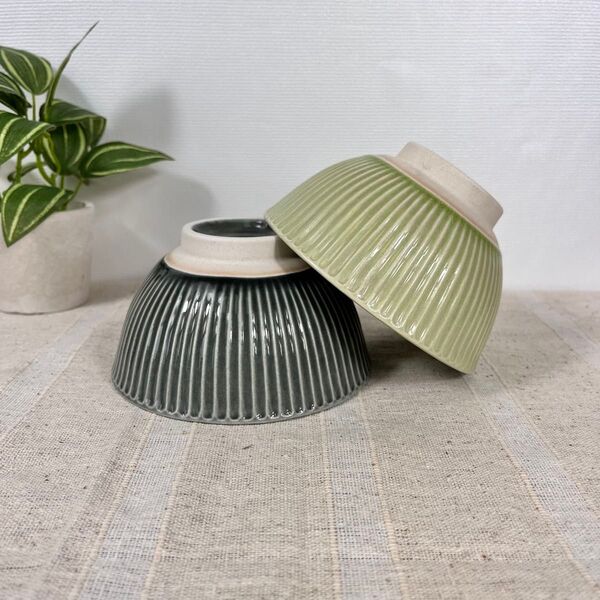 【新品・限定品】美濃焼 茶碗2個セット グリーン ダークグレー