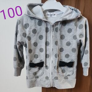 サイズ100 薄手パーカー グレー 水玉