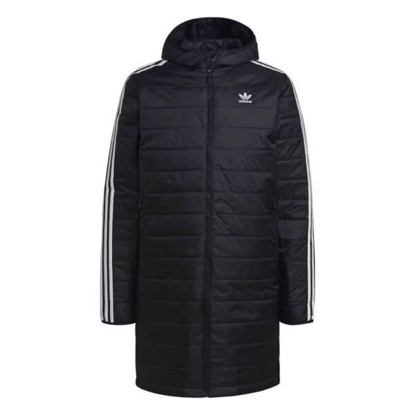 新品 XL アディダスオリジナルス 軽量!ロングパデッドコート 中綿 ベンチコート ブラック/ホワイト 黒/白 adidas