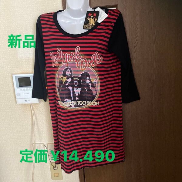 ヒステリックグラマー 人気デザイン 新品:未使用 タグ付き 赤&黒ボーダーロングTシャツ 定価→¥14.490