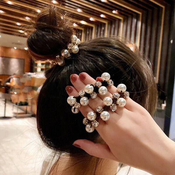 大人気 パール ストーン ヘアゴム 3個売り ヘアアクセサリー ヘアリング シュシュ 3点セット