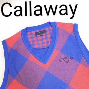 【超美品】Callaway キャロウェイ ベスト ニットベスト Vネック ゴルフ ニット ネイビー 春秋冬 メンズM ゴルフベスト