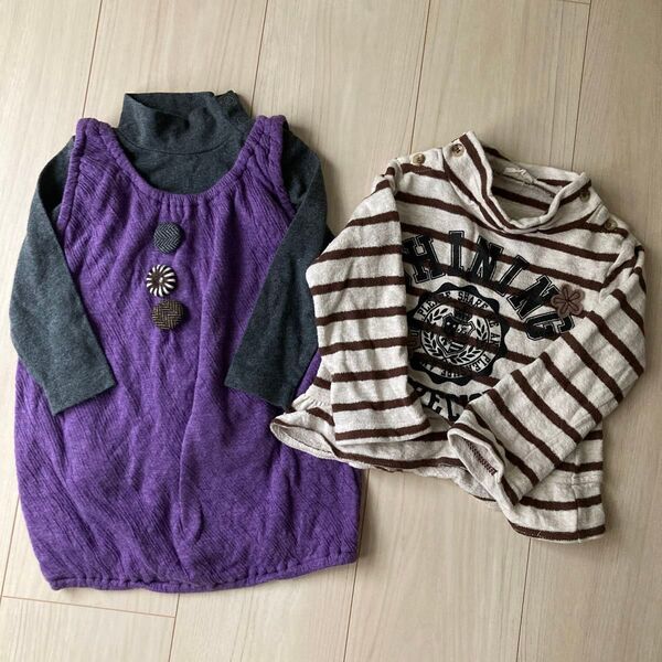 AcanB 80 紫ワンピース グレータートル トップス セット 長袖 チュニック 女の子