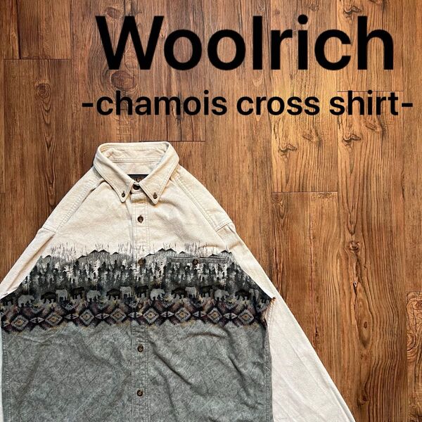 90s【Woolrich ウールリッチ】シャモアクロスシャツ ネイティブアニマル