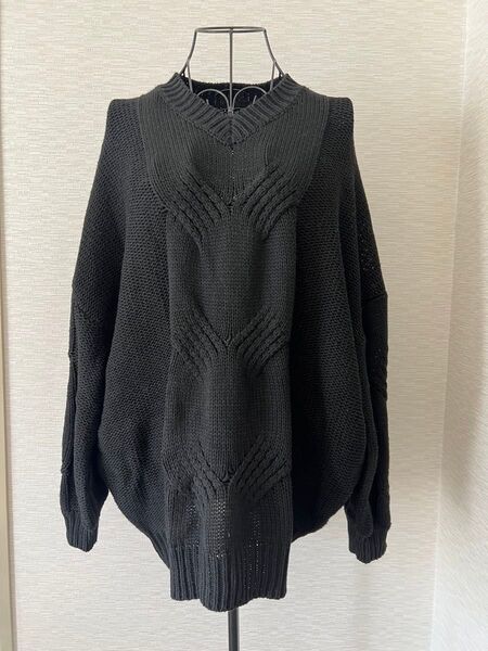 試着のみ Dazy ケーブルニット ドロップ ショルダー ニット 大きめ L セーター ブラック