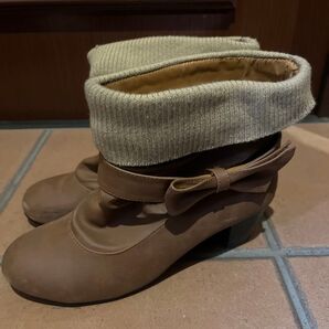 キャメル ショートブーツ EEEE24.5