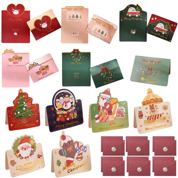 ☆クリスマスカード セット メッセージカード xmas グリーディングカード 12枚 封筒 シールステッカー付き 可愛い