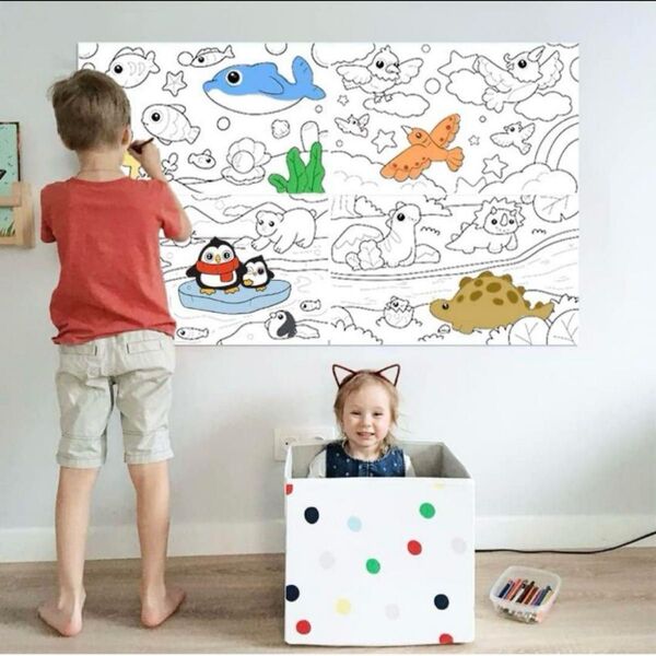 ☆不二玩家 塗り絵 30*300cm 壁紙 シール 剥がせる 子供 知育 ウォールステッカー