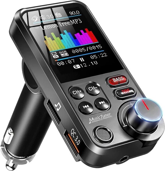 【2023年(第3世代)】 FMトランスミッター BT93 Bluetooth5.0 7種類EQ設定可能 QC3.0急速充電 USB ×2口 1.8インチカラースクリーン