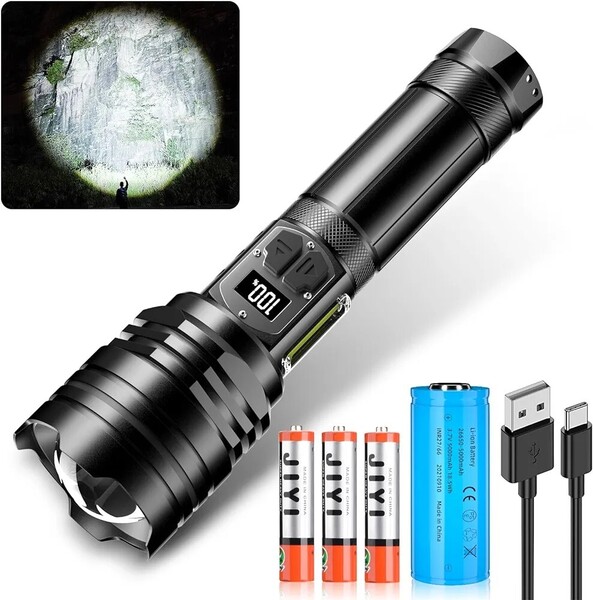 懐中電灯 led【2024新登場 COB作業灯 液晶画面デジタル残量表示】 強力 軍用 最強 超高輝度1100000ルーメン Type-C USB充電式 超長遠射
