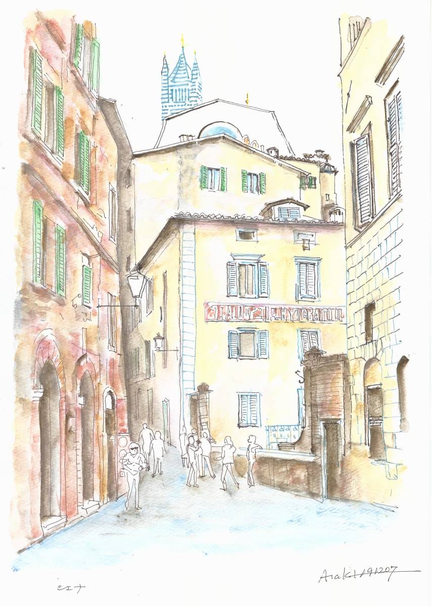 Weltkulturerbe Straßenbild, Italien, Siena Alley, F4 Zeichenpapier, Aquarell Original, Malerei, Aquarell, Natur, Landschaftsmalerei