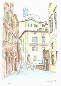 Art hand Auction World Heritage Streetscape, Italy, Siena Alley, F4 Drawing Paper, Watercolor Original, Painting, watercolor, Nature, Landscape painting