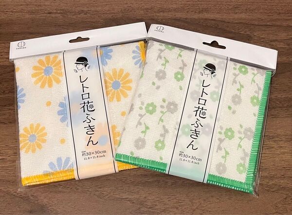 レトロ 花柄ふきん 2枚 レトロポップ かやおりふきん レトロ花柄 2枚セット キッチン 布巾 台ふきん かや織り