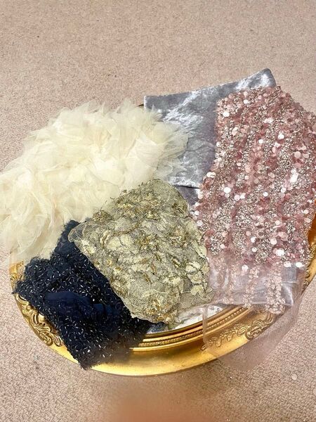 パリコレ英国インポート布生地!オートクチュール 手芸 本番ロンドンにて購入!刺繍 ビーズ ビジュー オーガンジー チュール レース