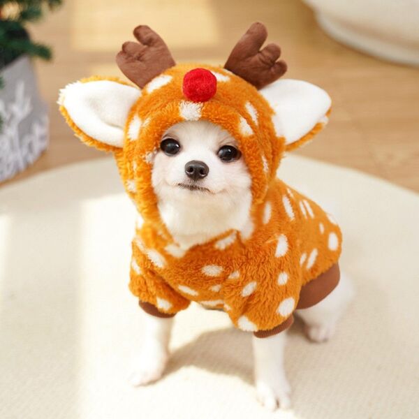 犬服 猫 キャット 秋冬 ボア ドッグ クリスマス トナカイ フード付き ふわふわ 変装 チワワ コーギー 小型犬 可愛い 暖かい