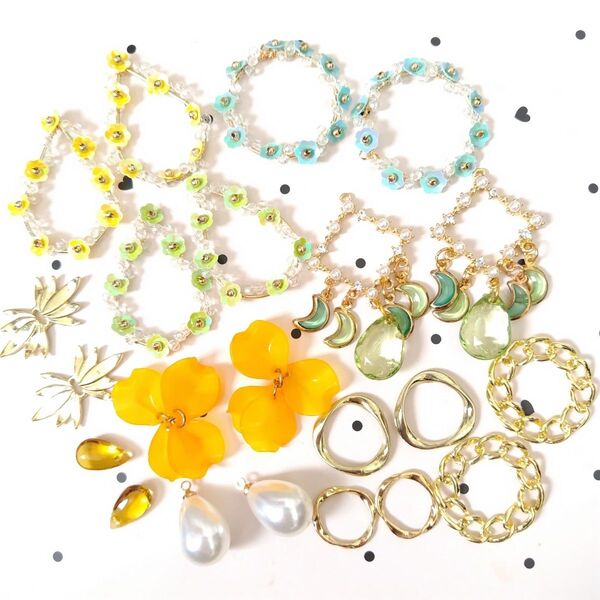 ハンドメイド パーツ チャーム 花びら ビーズ 金属パーツ パール
