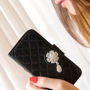 iphone6plus レザーケース アイフォン6sプラス ケース iphone6splus キルティングケース 手帳型 B ブラック