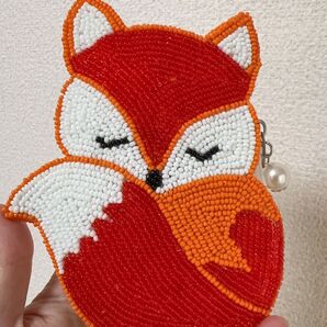 キツネ ビーズ刺繍ポーチ 小物入れ&コインケース