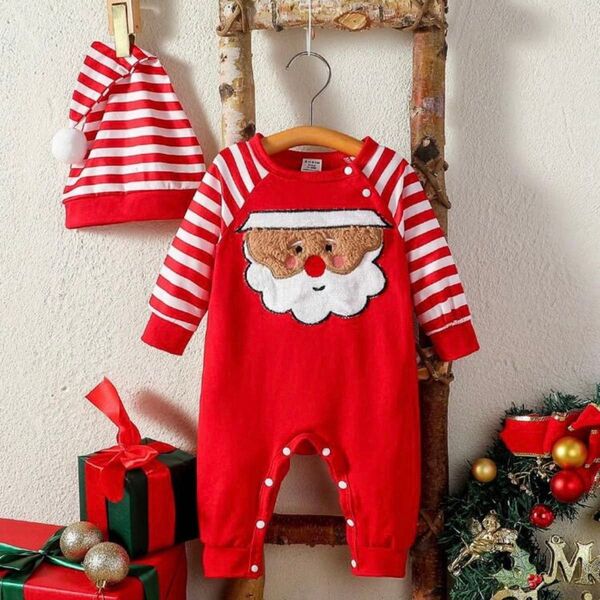 【美品】ベビーロンパース 帽子付き サンタクロース クリスマス 70cm