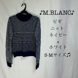 M.BLANC ビギ ハイネック ニット ネイビー×ホワイト S-Mサイズ 長袖 ニット セーター