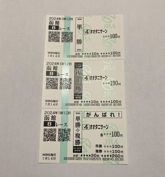 珍名馬券 オオタニサーン 単・複・応援馬券3点セット