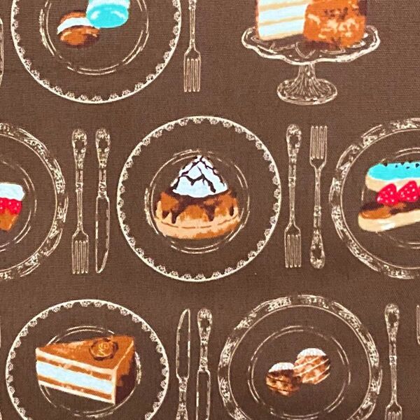 チョコレート ケーキ スイーツ オックス プリント 生地 茶色 1m