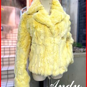 ほぼ未着用☆美イエロー♪ラビットファー【ANDY】ミドルコート 送料込