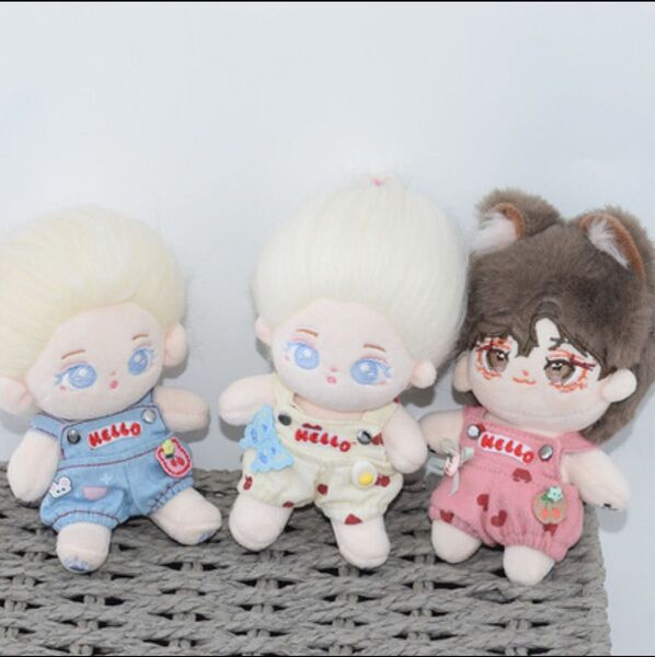 ぬい服 10cm 水色 ブルー ピンク ホワイト クリーム お揃い つなぎ サロペット ちびぬい ぬいぐるみ服