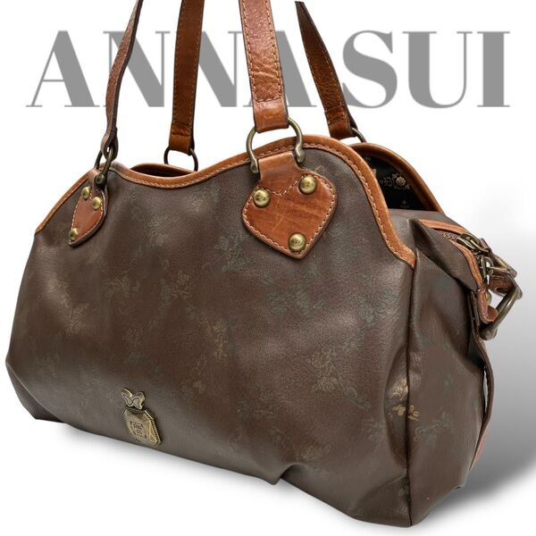 良品◎アナスイ ANNASUI トートバッグ 本革 茶色 ブラウン レザー