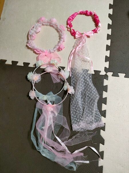おしゃれ遊び プリンセス フラワーベール 花冠 花輪 おしゃれ小物 ヘアアクセサリー 4個