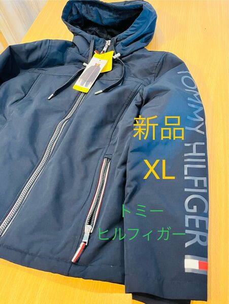 新品 XL トミーヒルフィガー ジャケット ネイビー フード 中綿ジャケット パーカージャケット アウター