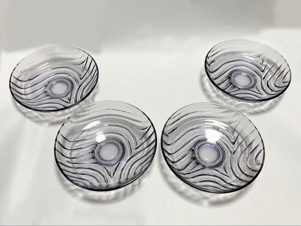 耐熱ガラス 波紋柄 ガラス皿4個セット 昭和レトロ